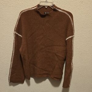 B17 Pretty Garden Brown Sweater with White Accents Sz Sm
